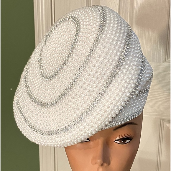NEW CHARM NY White Pearl PILLBOX HAT CHURCH DERBY FORMAL RHINESTONES main image 7